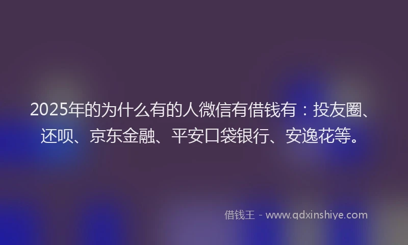 2025年的为什么有的人微信有借钱有：投友圈、还呗、京东金融、平安口袋银行、安逸花等。