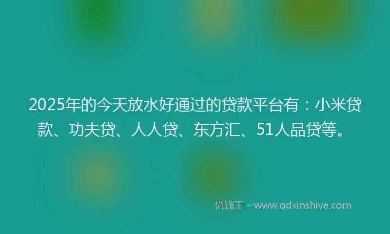 2025年的今天放水好通过的贷款平台有：小米贷款、功夫贷、人人贷、东方汇、51人品贷等。