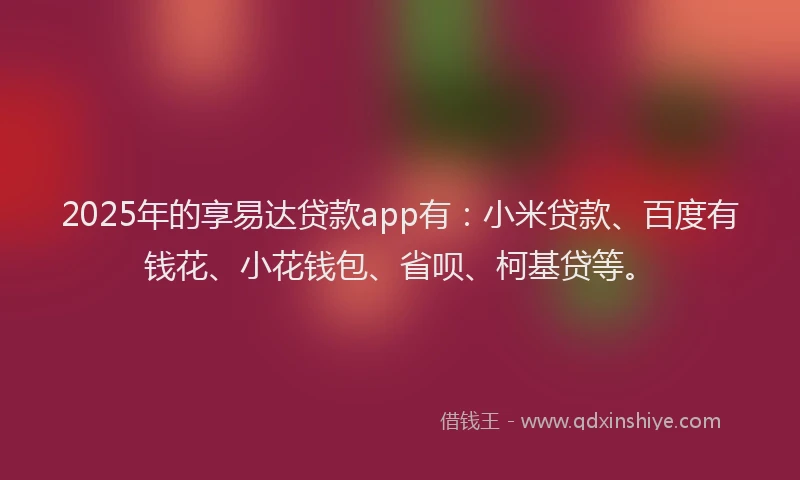 2025年的享易达贷款app有：小米贷款、百度有钱花、小花钱包、省呗、柯基贷等。