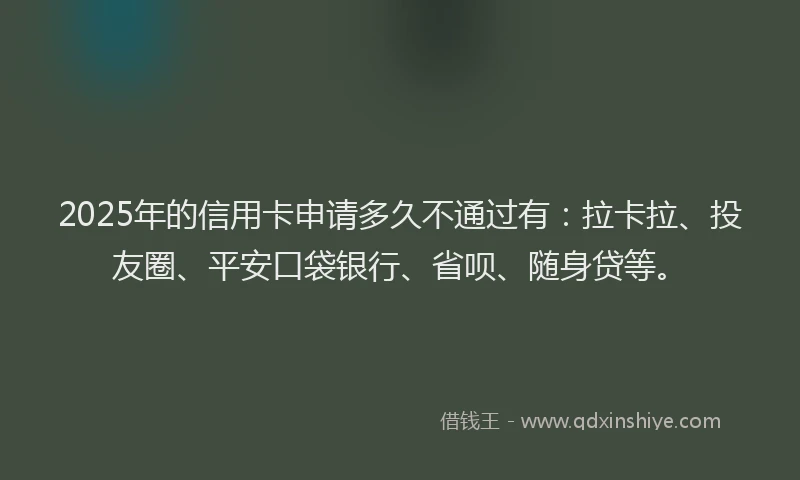 2025年的信用卡申请多久不通过有：拉卡拉、投友圈、平安口袋银行、省呗、随身贷等。