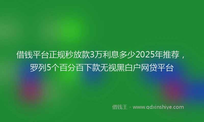 借钱平台正规秒放款3万利息多少2025年推荐，罗列5个百分百下款无视黑白户网贷平台