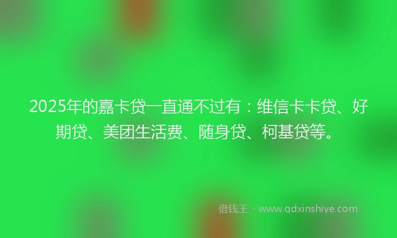 2025年的嘉卡贷一直通不过有：维信卡卡贷、好期贷、美团生活费、随身贷、柯基贷等。