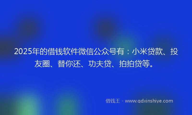 2025年的借钱软件微信公众号有：小米贷款、投友圈、替你还、功夫贷、拍拍贷等。
