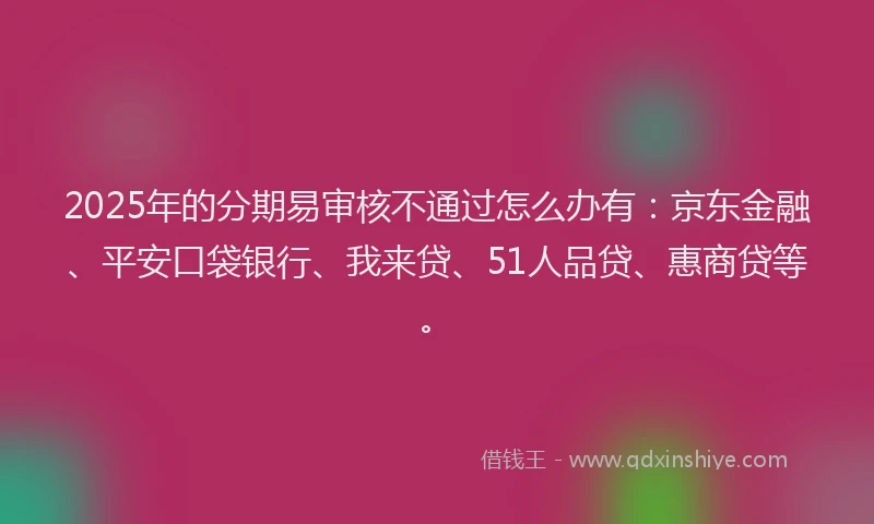 2025年的分期易审核不通过怎么办有：京东金融、平安口袋银行、我来贷、51人品贷、惠商贷等。