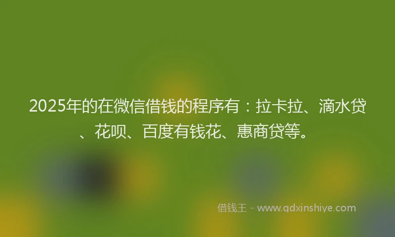 2025年的在微信借钱的程序有：拉卡拉、滴水贷、花呗、百度有钱花、惠商贷等。