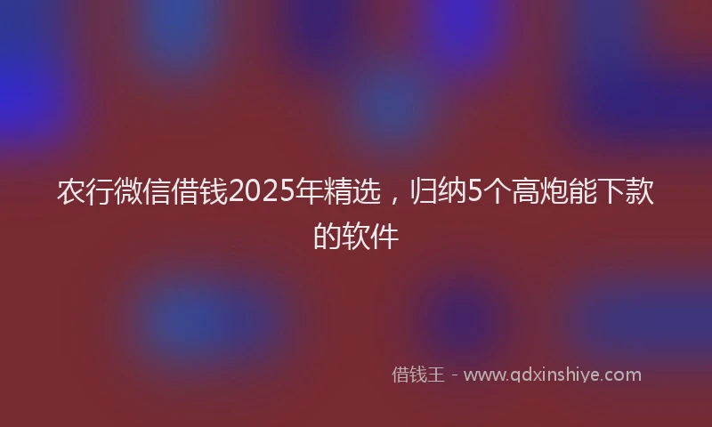 农行微信借钱2025年精选，归纳5个高炮能下款的软件