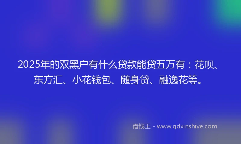 2025年的双黑户有什么贷款能贷五万有：花呗、东方汇、小花钱包、随身贷、融逸花等。