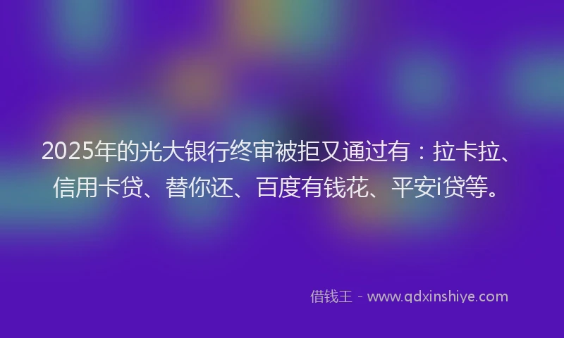 2025年的光大银行终审被拒又通过有：拉卡拉、信用卡贷、替你还、百度有钱花、平安i贷等。