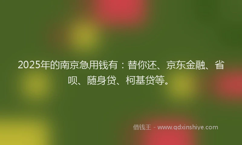 2025年的南京急用钱有：替你还、京东金融、省呗、随身贷、柯基贷等。