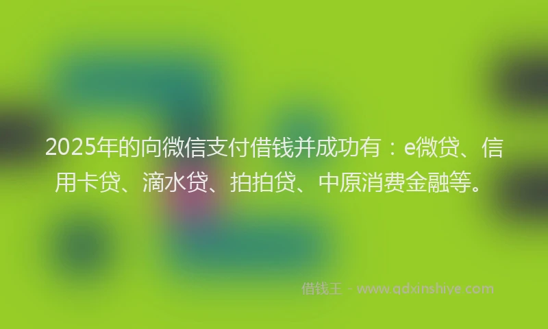 2025年的向微信支付借钱并成功有：e微贷、信用卡贷、滴水贷、拍拍贷、中原消费金融等。