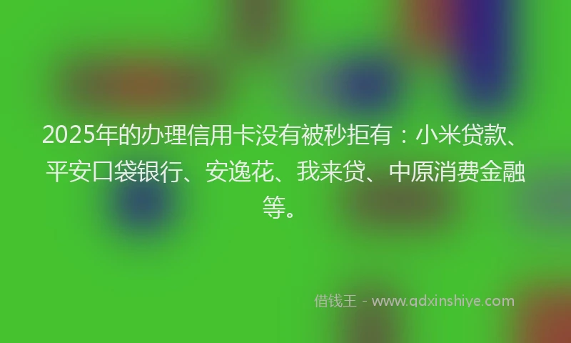 2025年的办理信用卡没有被秒拒有：小米贷款、平安口袋银行、安逸花、我来贷、中原消费金融等。