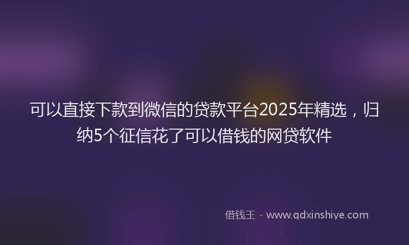 可以直接下款到微信的贷款平台2025年精选，归纳5个征信花了可以借钱的网贷软件