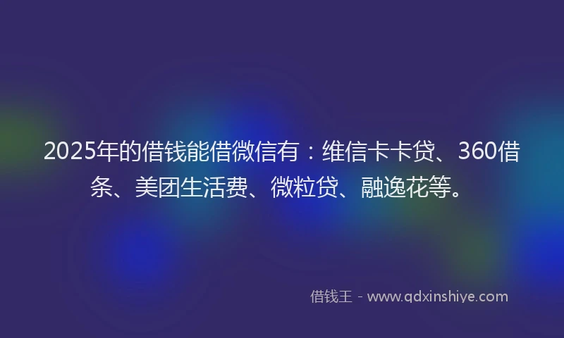 2025年的借钱能借微信有：维信卡卡贷、360借条、美团生活费、微粒贷、融逸花等。