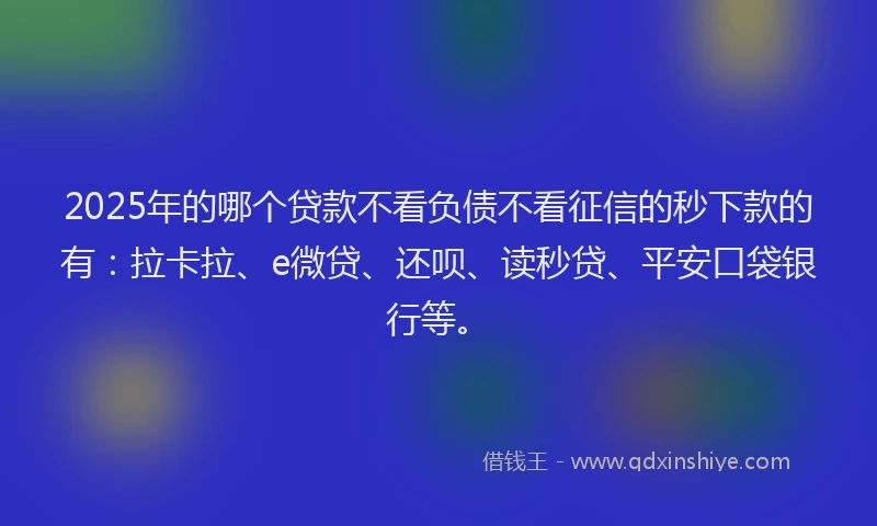 2025年的哪个贷款不看负债不看征信的秒下款的有：拉卡拉、e微贷、还呗、读秒贷、平安口袋银行等。