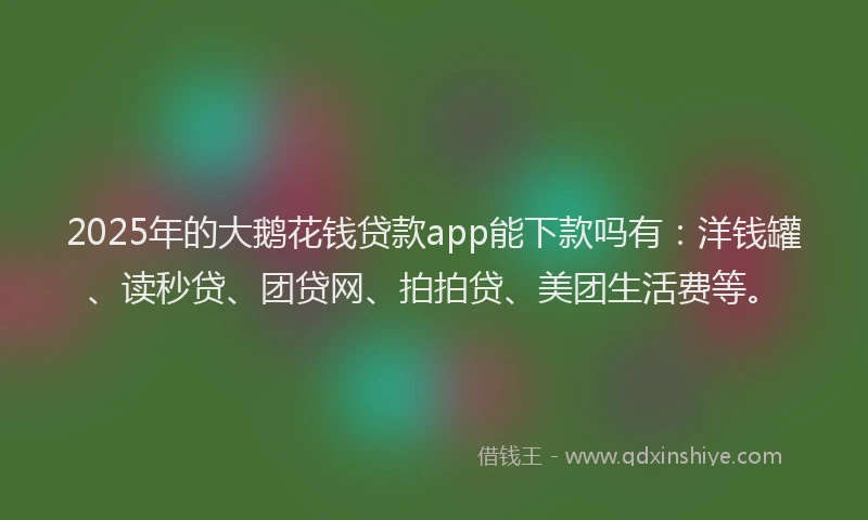2025年的大鹅花钱贷款app能下款吗有：洋钱罐、读秒贷、团贷网、拍拍贷、美团生活费等。
