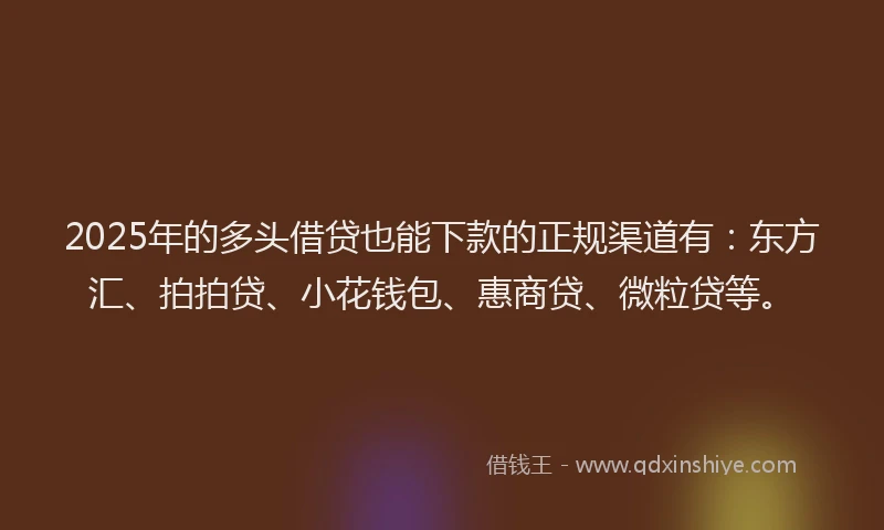 2025年的多头借贷也能下款的正规渠道有：东方汇、拍拍贷、小花钱包、惠商贷、微粒贷等。