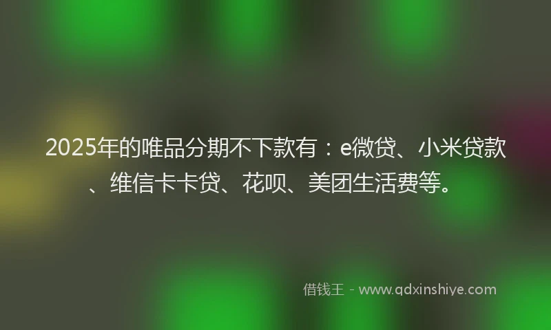 2025年的唯品分期不下款有：e微贷、小米贷款、维信卡卡贷、花呗、美团生活费等。