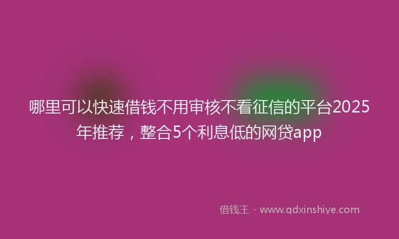 哪里可以快速借钱不用审核不看征信的平台2025年推荐，整合5个利息低的网贷app
