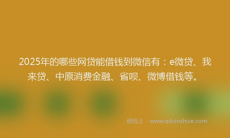 2025年的哪些网贷能借钱到微信有：e微贷、我来贷、中原消费金融、省呗、微博借钱等。