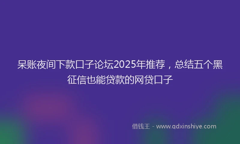 呆账夜间下款口子论坛2025年推荐，总结五个黑征信也能贷款的网贷口子