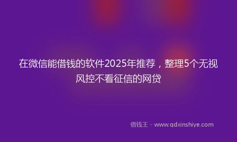 在微信能借钱的软件2025年推荐，整理5个无视风控不看征信的网贷