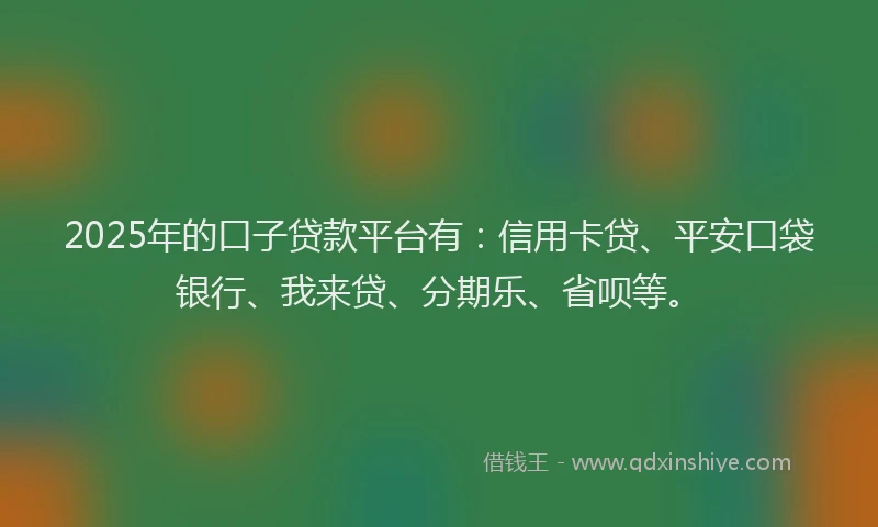2025年的口子贷款平台有：信用卡贷、平安口袋银行、我来贷、分期乐、省呗等。