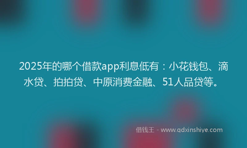 2025年的哪个借款app利息低有：小花钱包、滴水贷、拍拍贷、中原消费金融、51人品贷等。