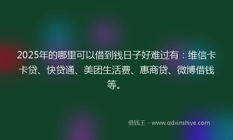 2025年的哪里可以借到钱日子好难过有：维信卡卡贷、快贷通、美团生活费、惠商贷、微博借钱等。