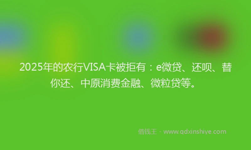 2025年的农行VISA卡被拒有：e微贷、还呗、替你还、中原消费金融、微粒贷等。