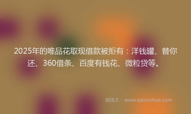 2025年的唯品花取现借款被拒有：洋钱罐、替你还、360借条、百度有钱花、微粒贷等。