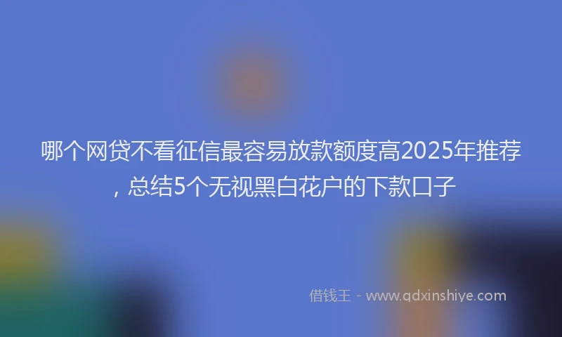 哪个网贷不看征信最容易放款额度高2025年推荐，总结5个无视黑白花户的下款口子