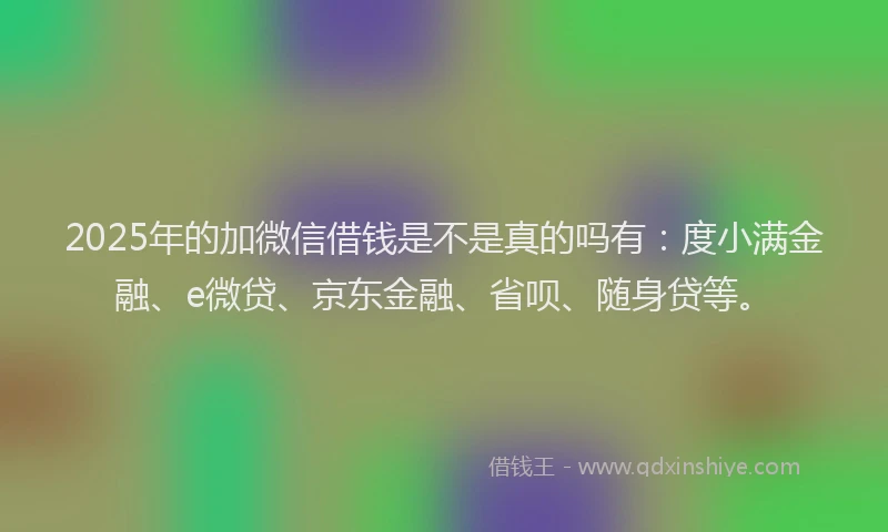 2025年的加微信借钱是不是真的吗有：度小满金融、e微贷、京东金融、省呗、随身贷等。