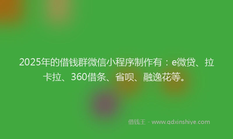 2025年的借钱群微信小程序制作有：e微贷、拉卡拉、360借条、省呗、融逸花等。