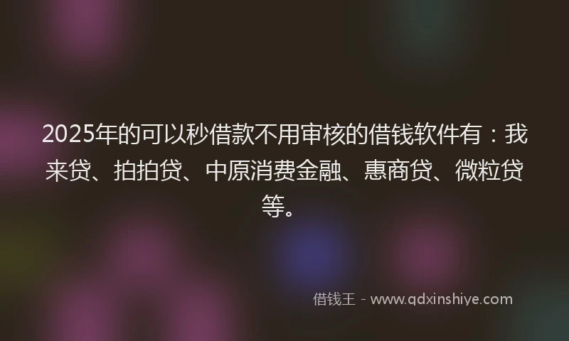 2025年的可以秒借款不用审核的借钱软件有：我来贷、拍拍贷、中原消费金融、惠商贷、微粒贷等。