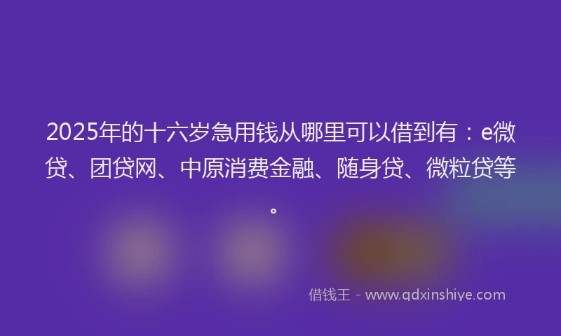 2025年的十六岁急用钱从哪里可以借到有：e微贷、团贷网、中原消费金融、随身贷、微粒贷等。