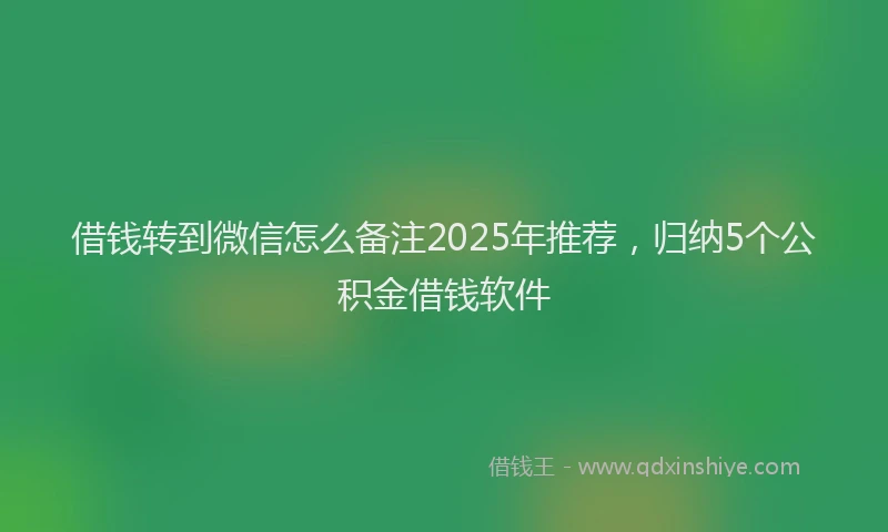 借钱转到微信怎么备注2025年推荐，归纳5个公积金借钱软件