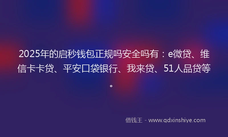 2025年的启秒钱包正规吗安全吗有：e微贷、维信卡卡贷、平安口袋银行、我来贷、51人品贷等。
