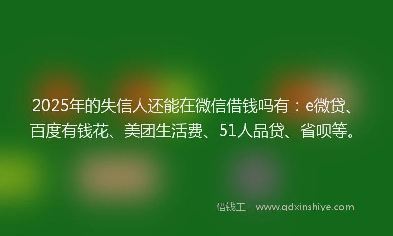 2025年的失信人还能在微信借钱吗有：e微贷、百度有钱花、美团生活费、51人品贷、省呗等。