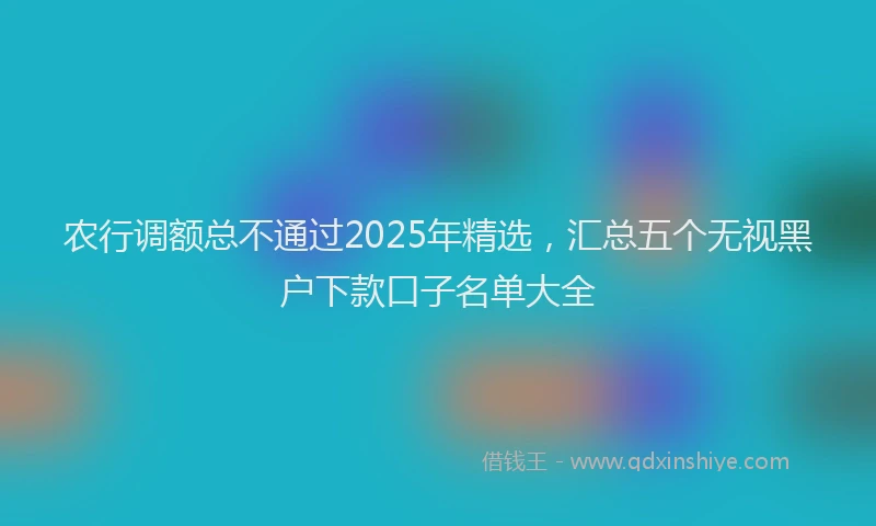 农行调额总不通过2025年精选，汇总五个无视黑户下款口子名单大全