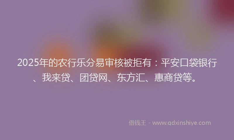 2025年的农行乐分易审核被拒有：平安口袋银行、我来贷、团贷网、东方汇、惠商贷等。