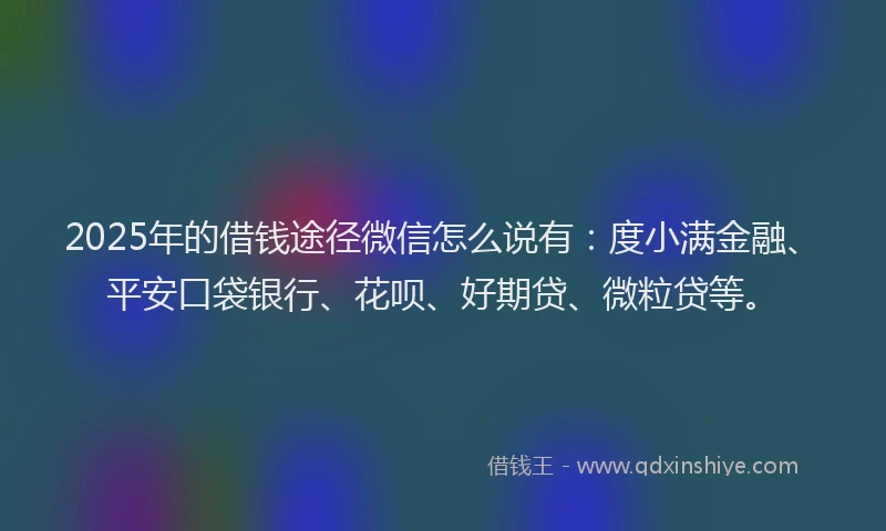 2025年的借钱途径微信怎么说有：度小满金融、平安口袋银行、花呗、好期贷、微粒贷等。