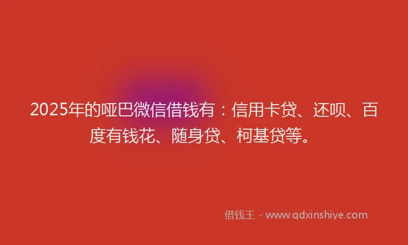 2025年的哑巴微信借钱有：信用卡贷、还呗、百度有钱花、随身贷、柯基贷等。