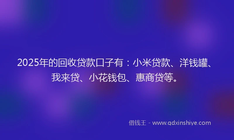 2025年的回收贷款口子有：小米贷款、洋钱罐、我来贷、小花钱包、惠商贷等。