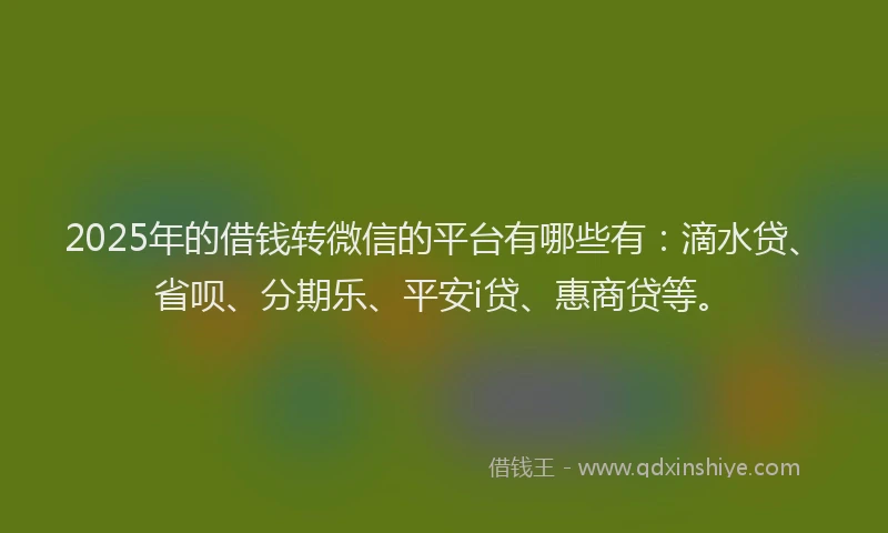 2025年的借钱转微信的平台有哪些有：滴水贷、省呗、分期乐、平安i贷、惠商贷等。