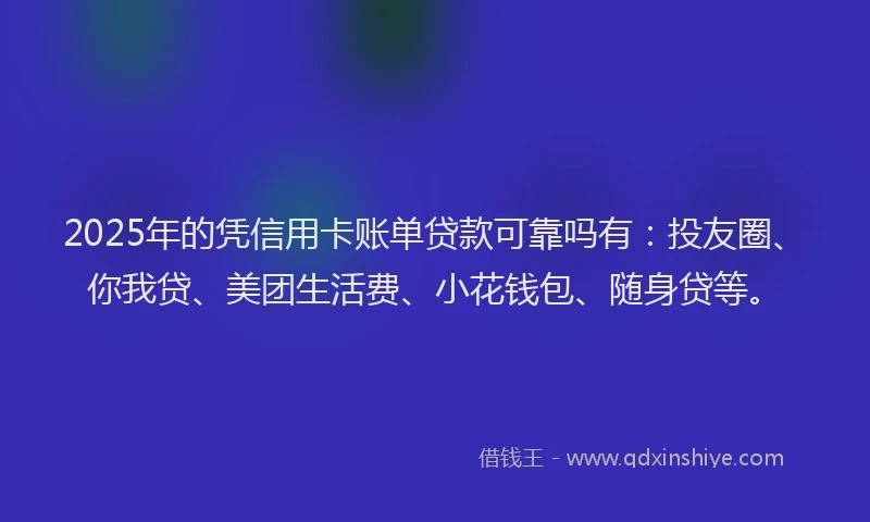 2025年的凭信用卡账单贷款可靠吗有：投友圈、你我贷、美团生活费、小花钱包、随身贷等。