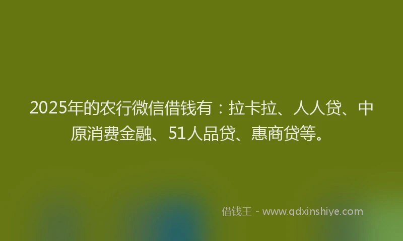 2025年的农行微信借钱有：拉卡拉、人人贷、中原消费金融、51人品贷、惠商贷等。