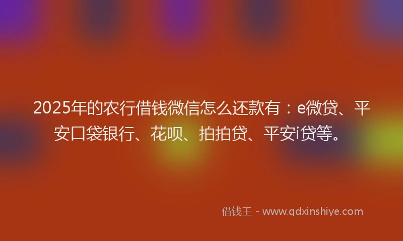 2025年的农行借钱微信怎么还款有：e微贷、平安口袋银行、花呗、拍拍贷、平安i贷等。