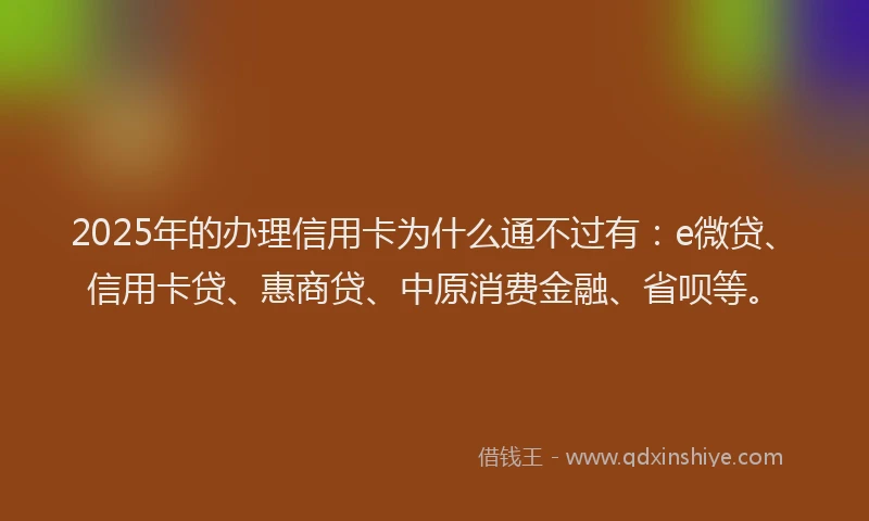 2025年的办理信用卡为什么通不过有：e微贷、信用卡贷、惠商贷、中原消费金融、省呗等。