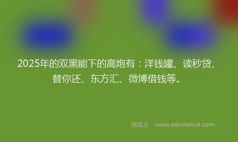 2025年的双黑能下的高炮有：洋钱罐、读秒贷、替你还、东方汇、微博借钱等。