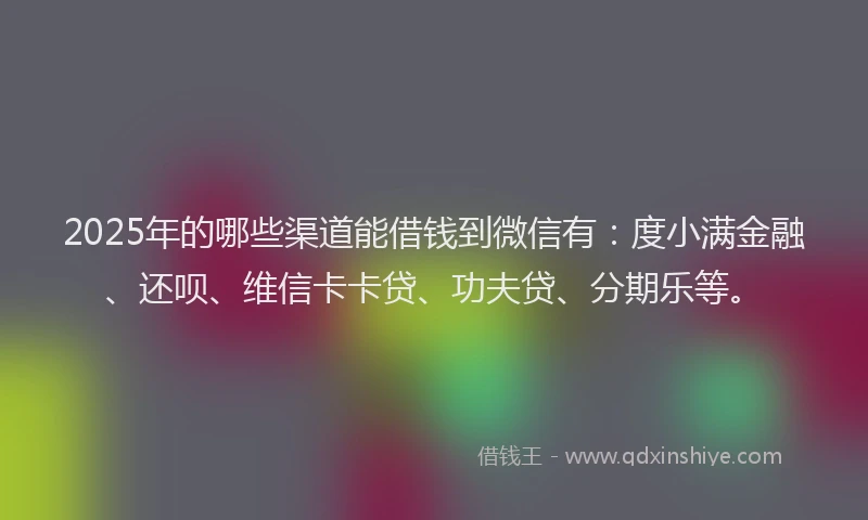 2025年的哪些渠道能借钱到微信有：度小满金融、还呗、维信卡卡贷、功夫贷、分期乐等。